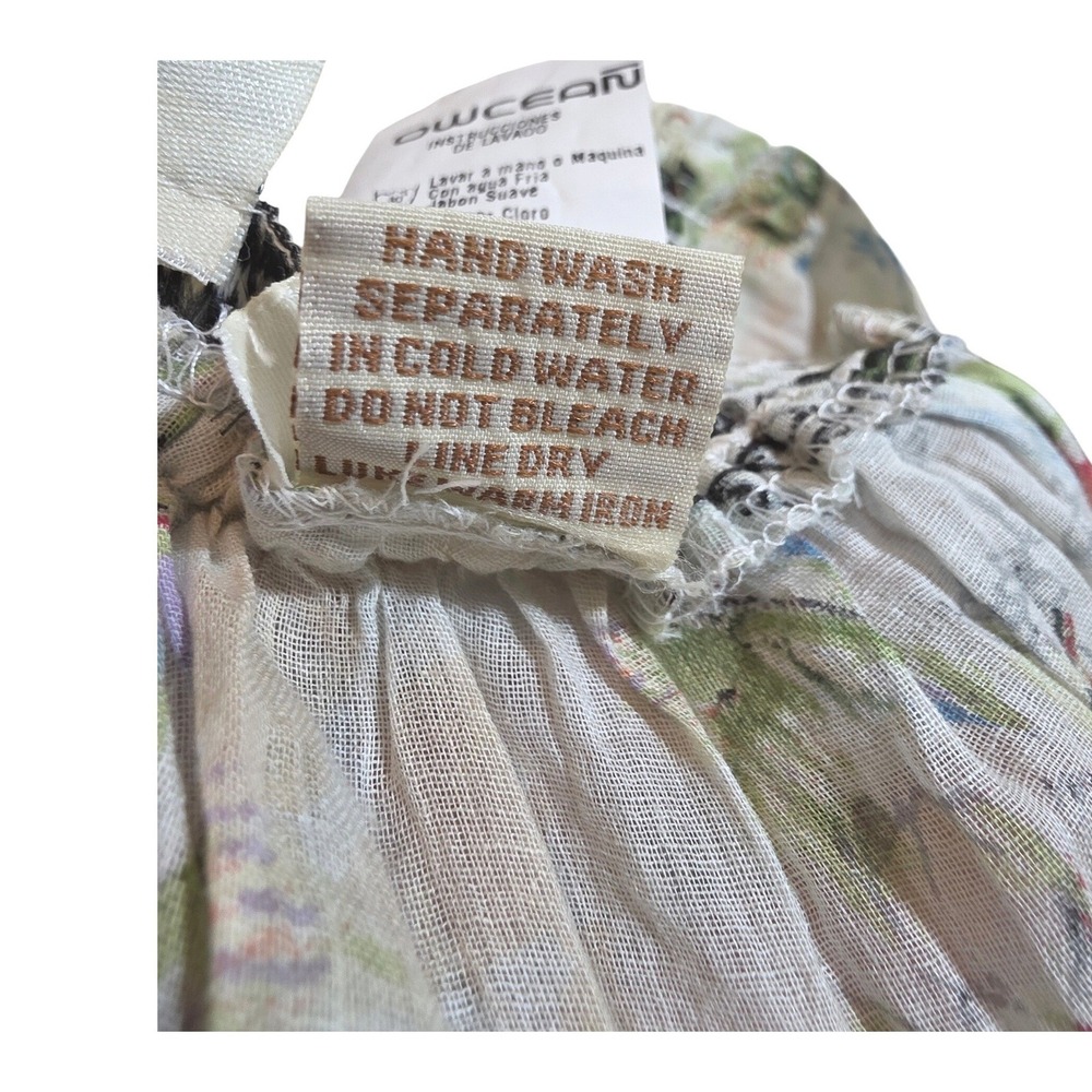 Cotton Daisy White Floral Print Boho Harem Pants Smocked Waist Tie Belt - Picture 7 of 9